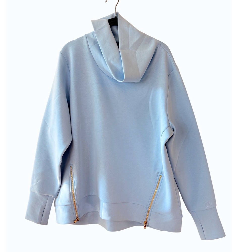 Addison Bay Light Blue Cowl Neck Sweatshirt with Gold Zippers